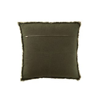 Cuscino quadrato in poliestere verde con bordi sfrangiati 45x45x12 cm