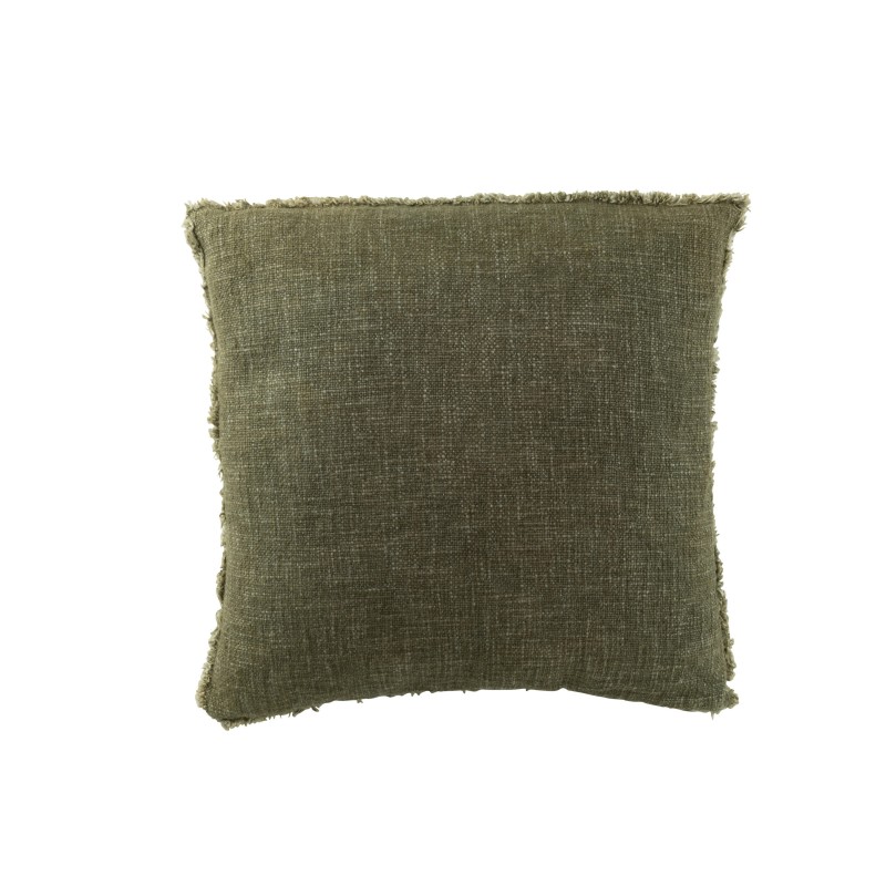 Cuscino quadrato in poliestere verde con bordi sfrangiati 45x45x12 cm Cuscino quadrato in poliestere verde con bordi sfrangiati 45x45x12 cm
