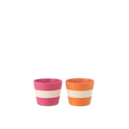 Cache-pot en corde rose et orange 11.5x11.5x9.5 cm