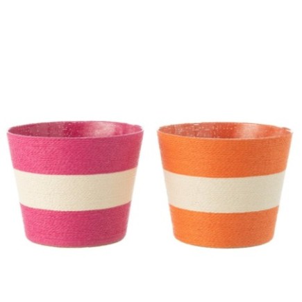 Cache-pot en corde rose et orange 21.5x21.5x17 cm