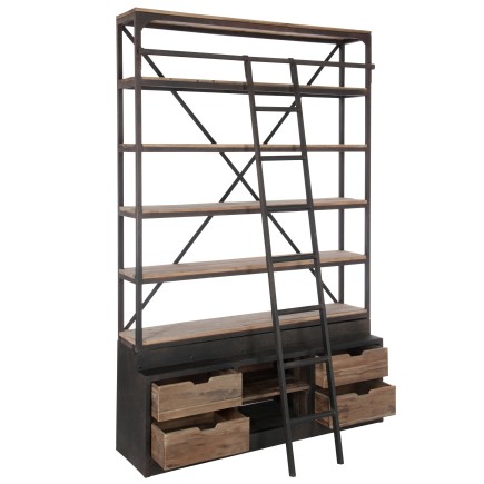 Estantería con cajones de madera y metal natural 160x45x243cm