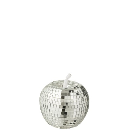 Pomme miroir en plastique argenté 7.8x7.8x9.5 cm