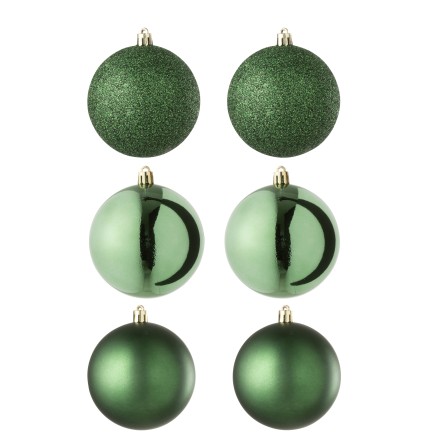 Boite de 6 boules de Noël en plastique vert D.8 cm