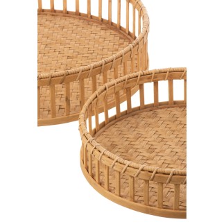 Set di 3 piatti rotondi in legno naturale 46x46x11 cm