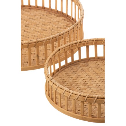 Set di 3 piatti rotondi in legno naturale 46x46x11 cm