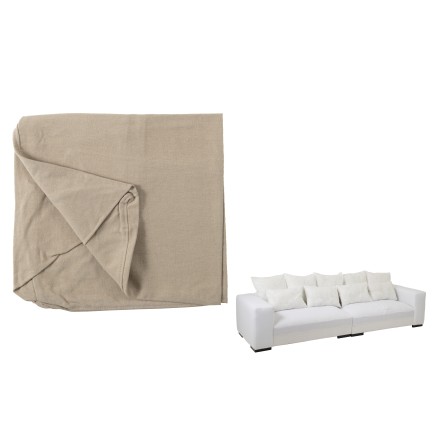 Housse fauteuil et coussins en lin beige 330x105x70cm