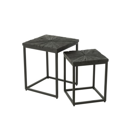 Set de 2 tables carrés en bois noir 44x44x52 cm