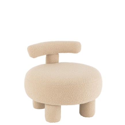 Pouf rond dossier en textile beige 52x52x49 cm