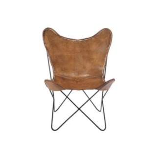 Sillón de metal y cuero marrón de 78x71x93 cm