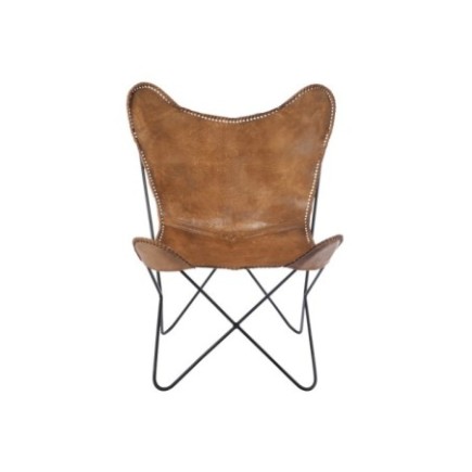 Sillón de metal y cuero marrón de 78x71x93 cm