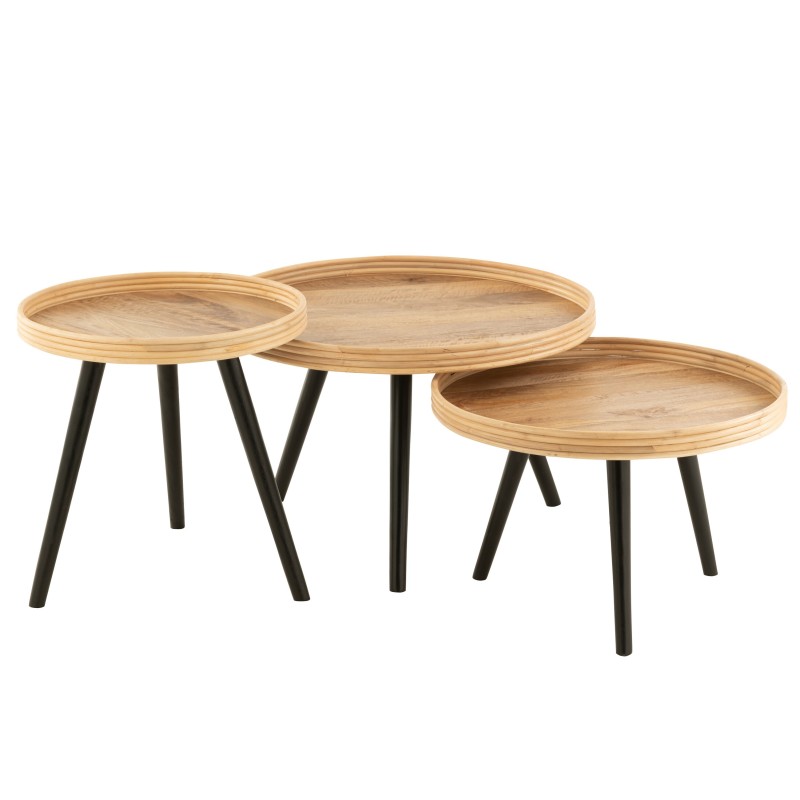 Set di 3 tavolini rotondi in legno di mango naturale 70x70x55 cm Set di 3 tavolini rotondi in legno di mango naturale 70x70x55 cm