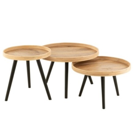 Set de 3 tables gigognes rondes en bois de manguier beige 70x70x55 cm