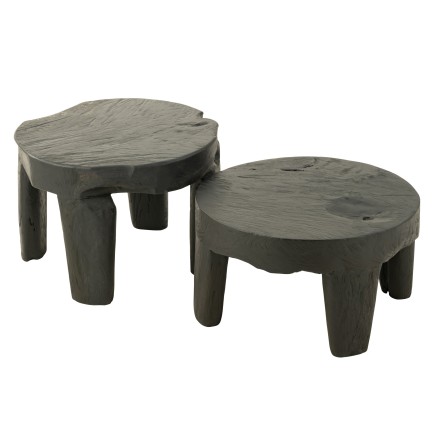 Conjunto de 2 mesas redondas de madera negra 50x50x35 cm 