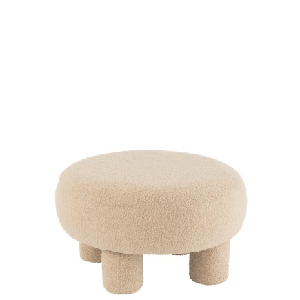 Pouf rond en textile beige 52x52x28cm