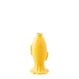 Vaso solifiora a forma di pesce in gres giallo 13,5x11,8x28 cm