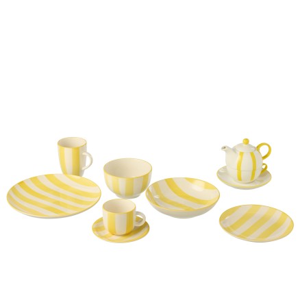 Assiette à dessert ligné en céramique jaune 19.7x19.7x2.3 cm