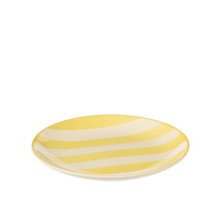 Assiette à dessert ligné en céramique jaune 19.7x19.7x2.3 cm