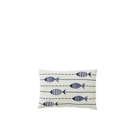 Coussin poisson rectangulaire en coton bleu et blanc 45x30x10 cm