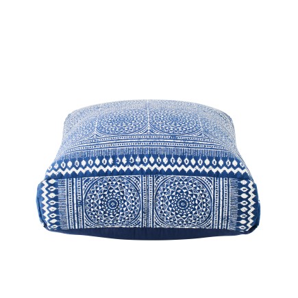 Pouf motifs mosaïque en coton bleu 80x80x20 cm