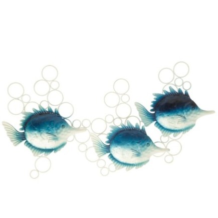 Décoration murale 3 poissons en métal bleu 78x5x41.9 cm