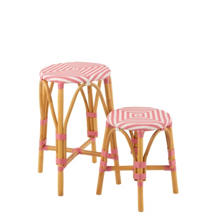 Tabouret haut en rotin rose 38x38x65 cm