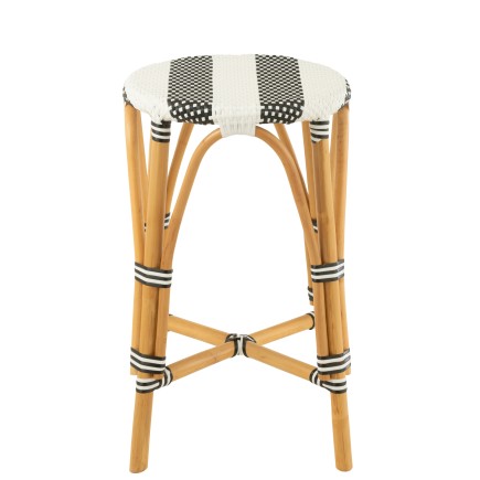Tabouret de bar en rotin beige blanc et noir 38x38x65 cm
