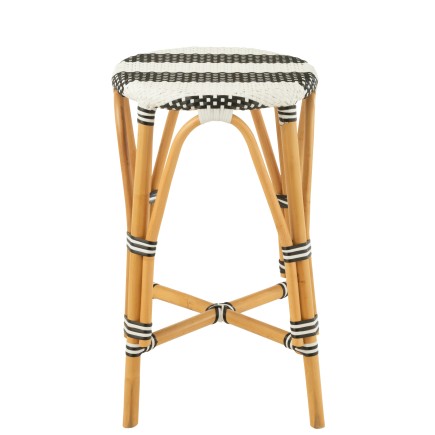 Tabouret de bar en rotin beige blanc et noir 38x38x65 cm