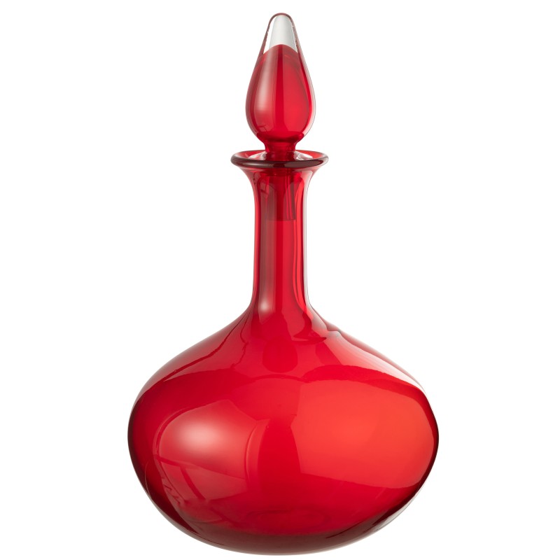 Bouteille déco avec bouchon en verre rouge 26.5x26.5x33 cm Bouteille déco avec bouchon en verre rouge 26.5x26.5x33 cm