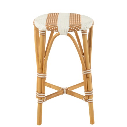 Tabouret de bar en rotin blanc et beige 38x38x65 cm