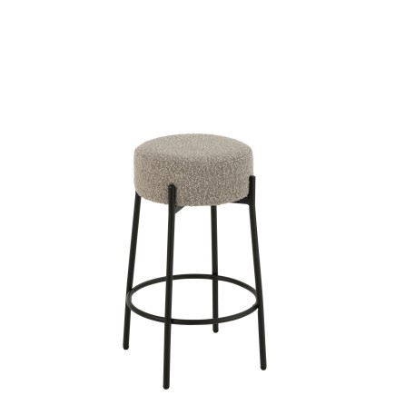 Tabouret de bar tissu gris pied métal noir 41x41x67 cm