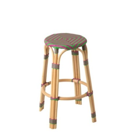 Tabouret de bar en bois assise vert et rose 53x53x66 cm