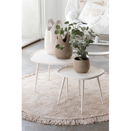 Tapis rond avec franges en coton/lin/polyester beige 150x150x2 cm