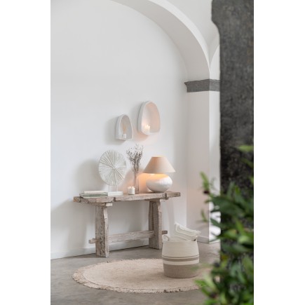 Tapis rond avec franges en coton/lin/polyester beige 150x150x2 cm