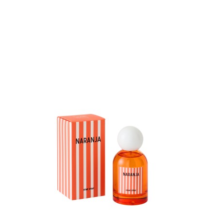 Spray d’ambiance « Mandarine » dans verre orange 6x6x12.5 cm