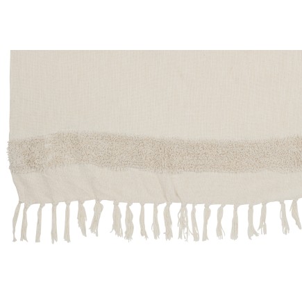 Plaid con frange in cotone bianco 130x180cm