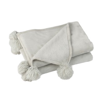 Plaid avec pompons en polyester gris clair 176x128cm