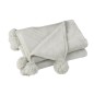 Plaid avec pompons en polyester gris clair 176x128cm Plaid avec pompons en polyester gris clair 176x128cm