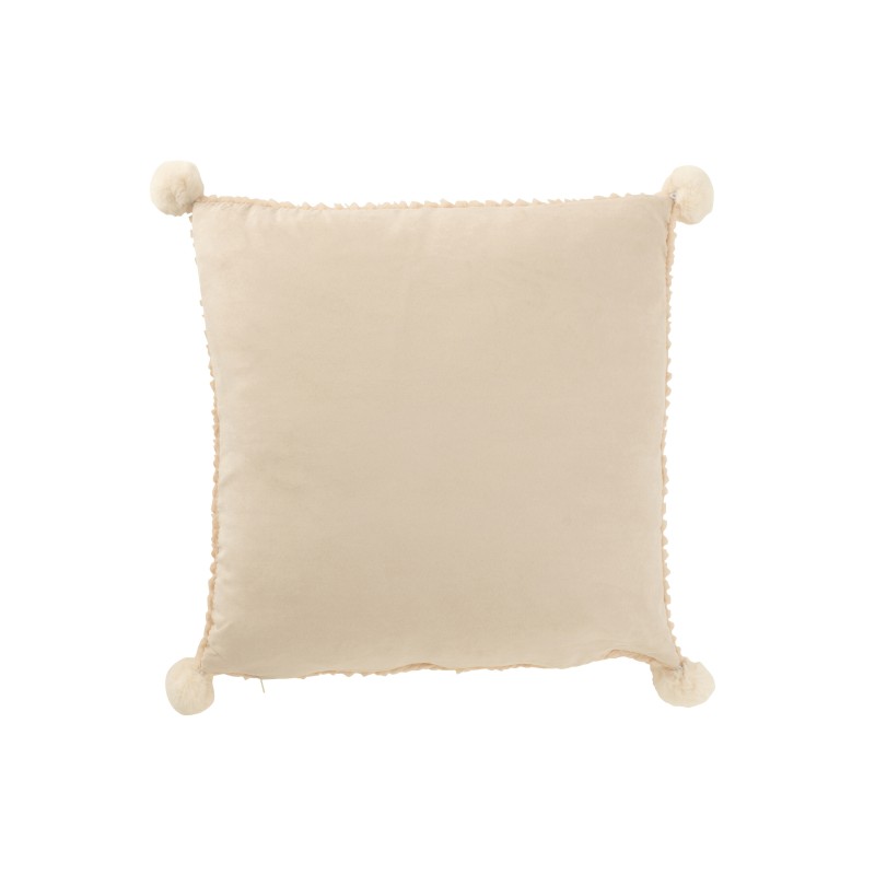 Coussin carré avec pompons en polyester beige 45x45x13 cm Coussin carré avec pompons en polyester beige 45x45x13 cm