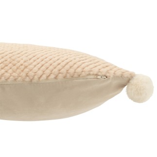 Coussin carré avec pompons en polyester beige 45x45x13 cm