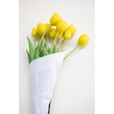 Bouquet de 7 tulipes artificiel en synthétique jaune 17x10x46 cm