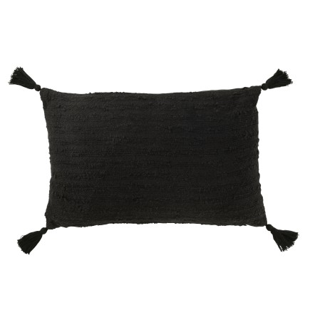 Coussin rectangulaire avec floches en coton noir 60x40x12 cm