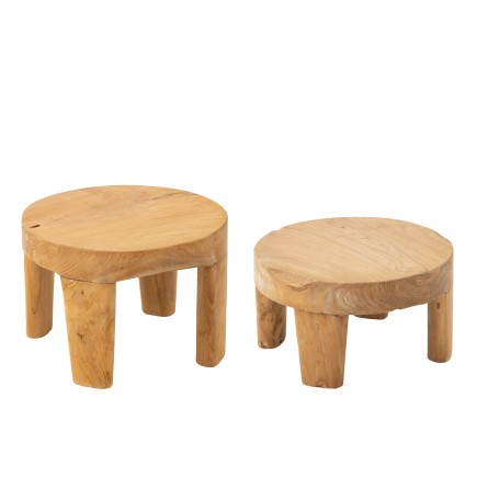 Juego de 2 mesas redondas de madera natural 50x50x35 cm