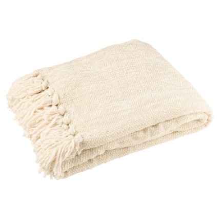 Couverture en chenille polyester écru 130x170 cm