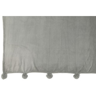 Plaid avec pompons en polyester gris 176x128cm
