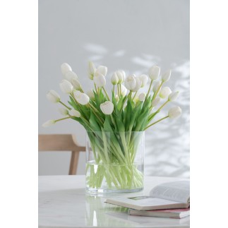 Bouquet de 7 tulipes artificiel en synthétique blanc 13x9x32 cm