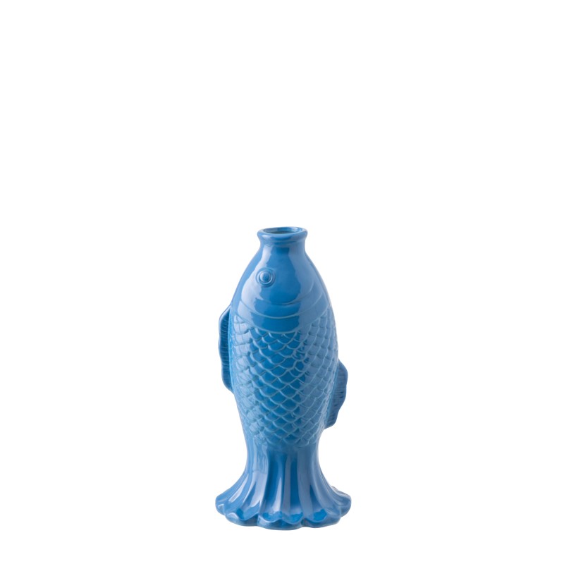 Vase soliflore poisson en grès bleu 13.5x11.8x28 cm