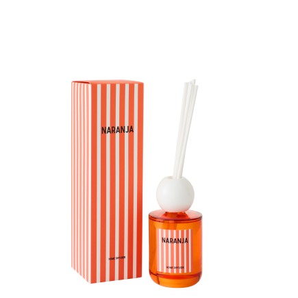 Diffuseur à roseaux « Mandarine » dans verre orange 7.5x7.5x26.5 cm