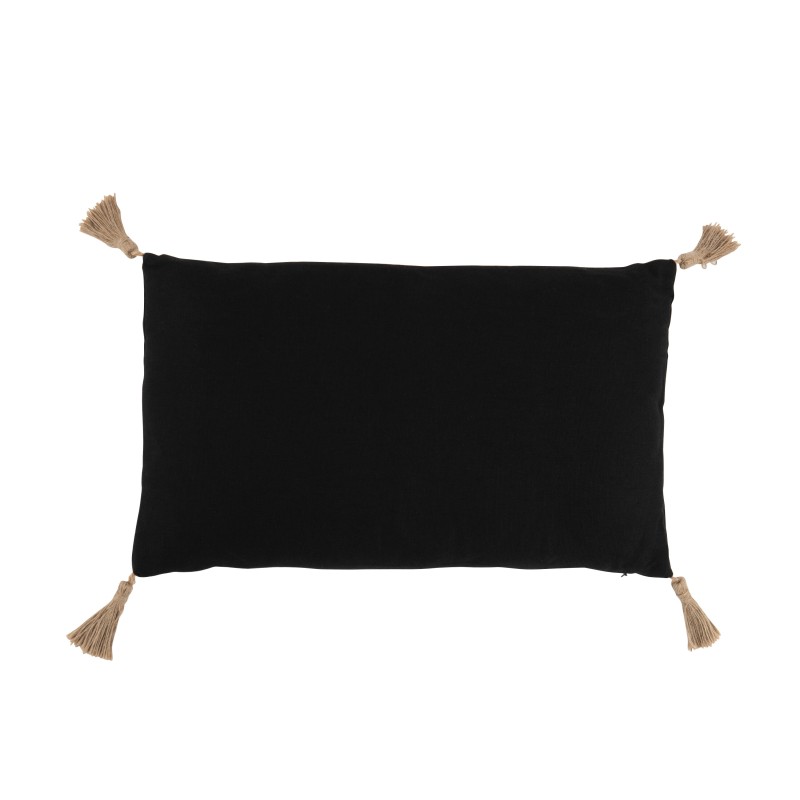 Cojín rectangular con borlas de algodón negro de 50x30cm - Cojín para exteriores Cojín rectangular con borlas de algodón negro de 50x30cm - Cojín para exteriores