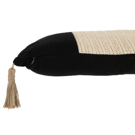 Cojín rectangular con borlas de algodón negro de 50x30cm - Cojín para exteriores