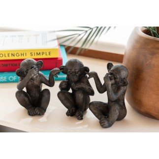 Conjunto de 3 monos de la sabiduría en resina marrón 13x9x15 cm